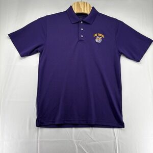 LSU Tigers Polo Style Textured Fabric Purple Shirt Size M/L Embroidered